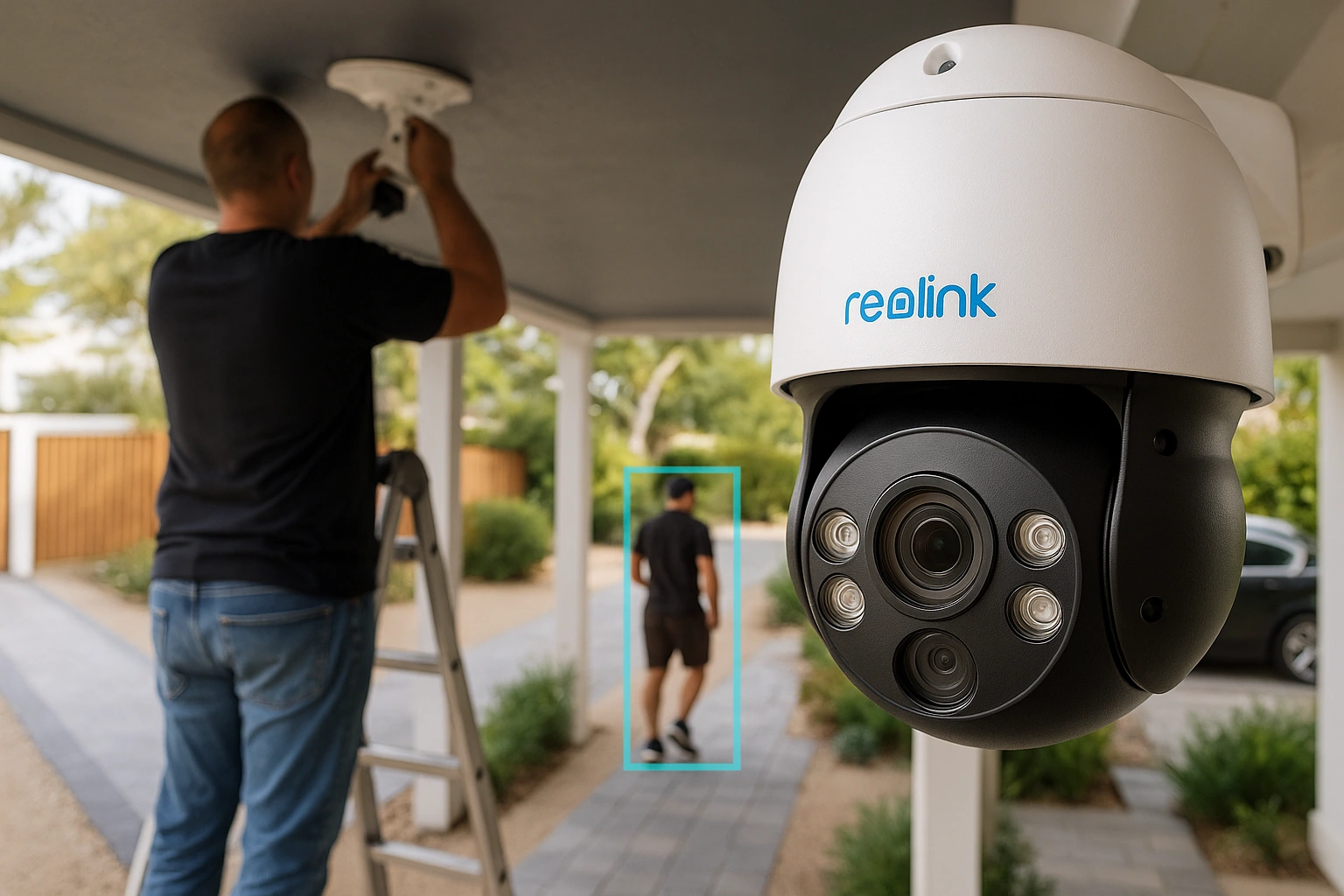 Particulier consultant son smartphone pour visualiser sa caméra en direct